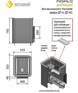 Печь банная Везувий Русичъ Антрацит 22 (ДТ-4) б/в